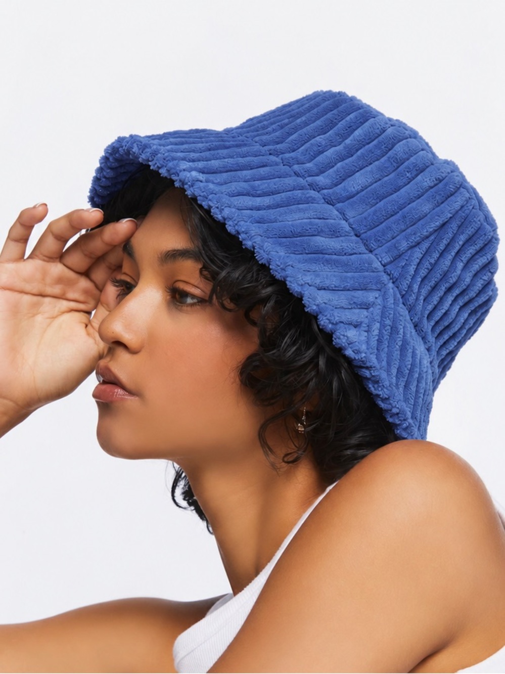 RUBI Blue Ribbed Corduroy Bucket Hat Y2K